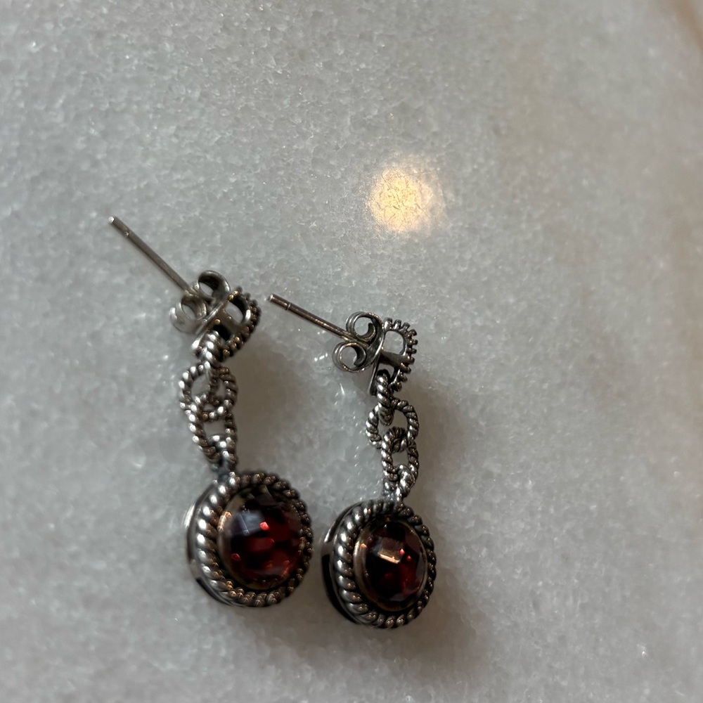 Silver Garnet 925 14k Earrings - Picture 3 of 3